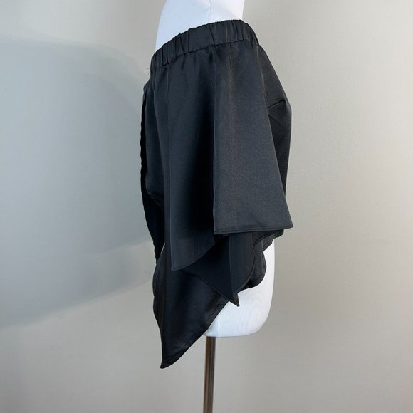 Seek The Label Crop Top XS Black Off Shoulder Flowy Sleeve Back Slit Whimsigoth - Picture 3 of 10